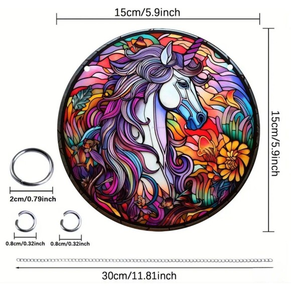 Colorful stained glass unicorn window suncatcher art decor - Picture 2 of 2